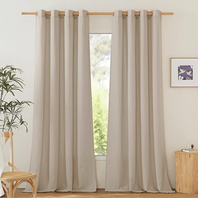 NICETOWN Privacy Light Filtering Linen Curtains & Drapes, Grommet Privacy Added Thick Flax Not See Through Retro Window Treatments for Bedroom/Living Room, Taupe, W55 x L84, 2 Panels