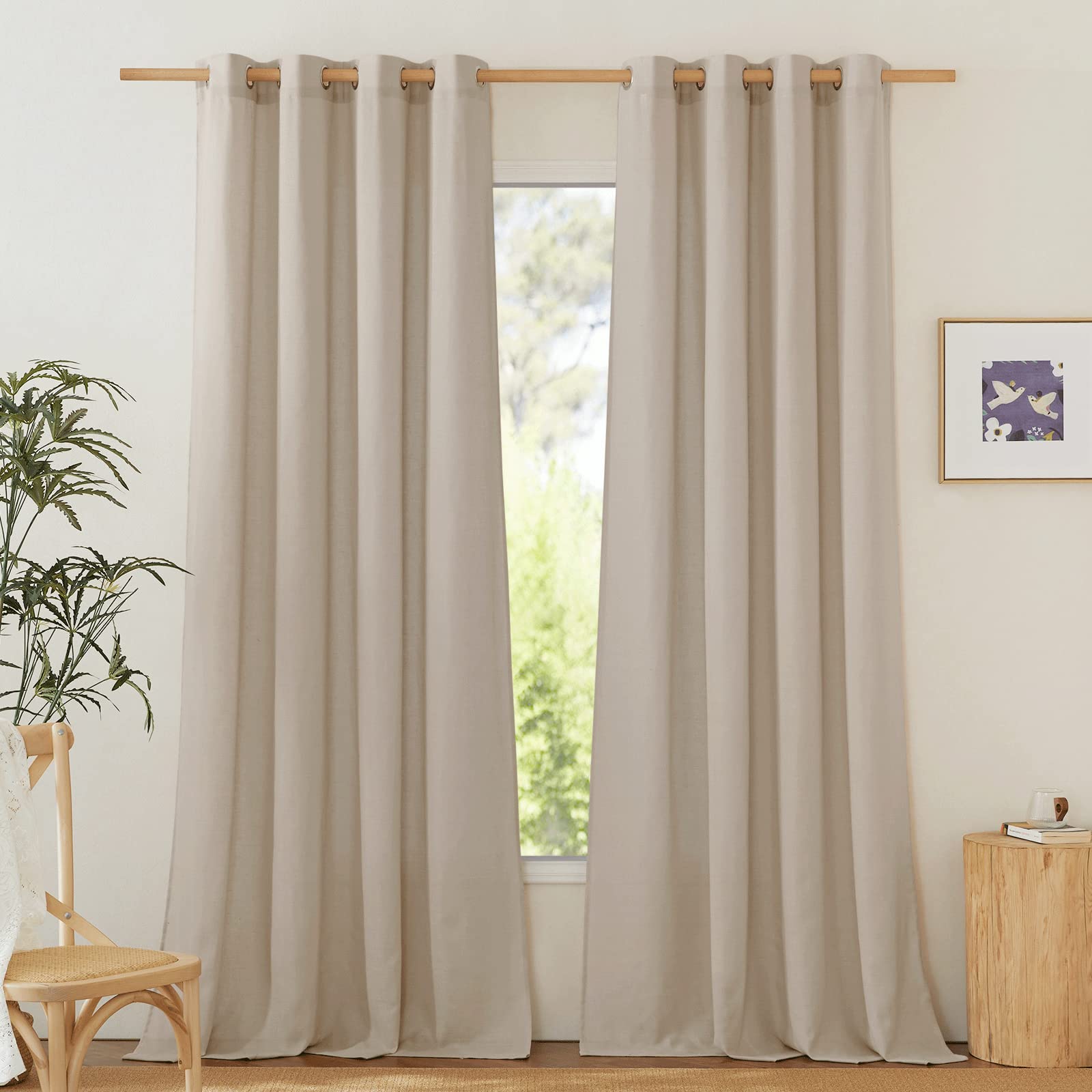 NICETOWN Rustic Linen 132 inch Long Curtains for Living Room, Grommet Privacy Added Thick Linen Weave with Light Filter Window Curtains & Drapes for Bedroom, Taupe, W55 x L132, 2 Panels