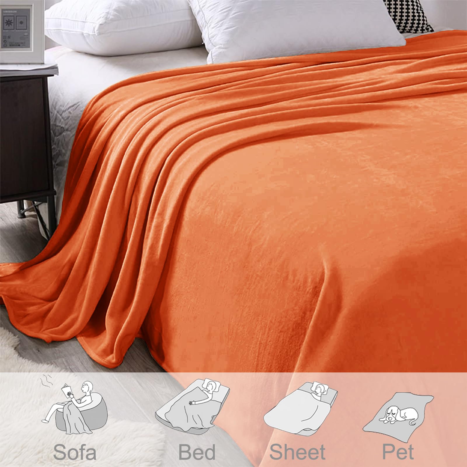 Exclusivo Mezcla Soft Large Fleece Throw Blanket for Couch, Burnt Orange