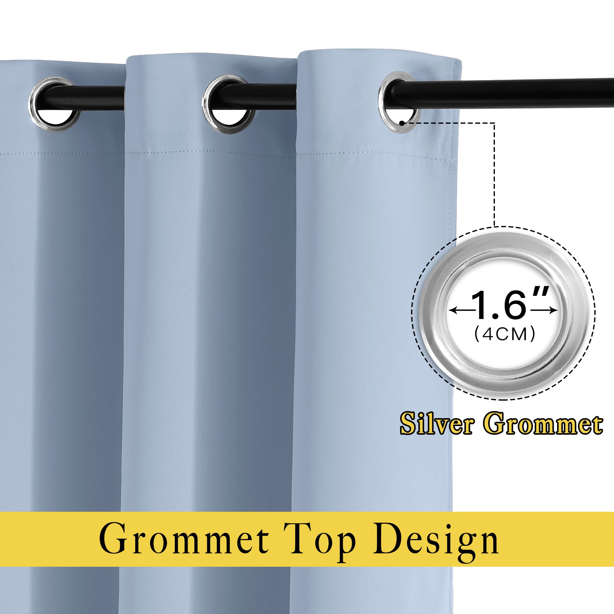 NICETOWN Blackout Vintage Blue Curtains for Bedroom, Energy Saving Thermal Insulated Sound Dampening Window Curtains Grommet Room Darkening for Living Room, 2 Panels, W52 x L90