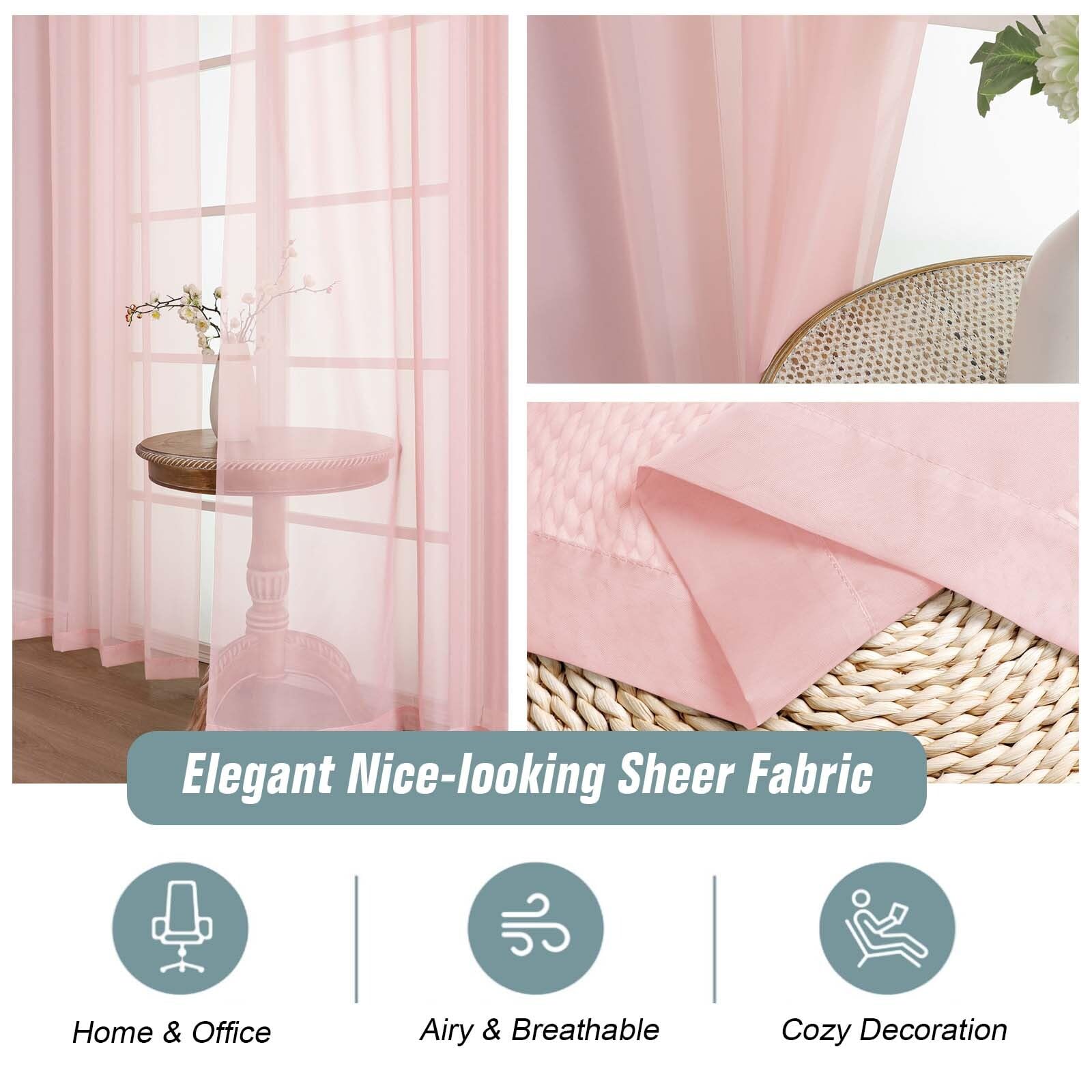 Ebesto Blush Pink Sheer Curtains 90 Inches Long 2 Panels, Light Filtering Solid Sheer Curtains for Bedroom Living Room, Lightweight Soft Airy Voile Sheer Drapes, Dual Rod Pocket, 2x42Wx90L Inches