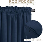 100% Blackout Shield Linen Blackout Curtains for Bedroom 102 Inches Long, Back Tab/Rod Pocket Living Room Drapes, Thermal Insulated Blackout Curtains 2 Panels Set, 50" W x 102" L, Midnight Blue