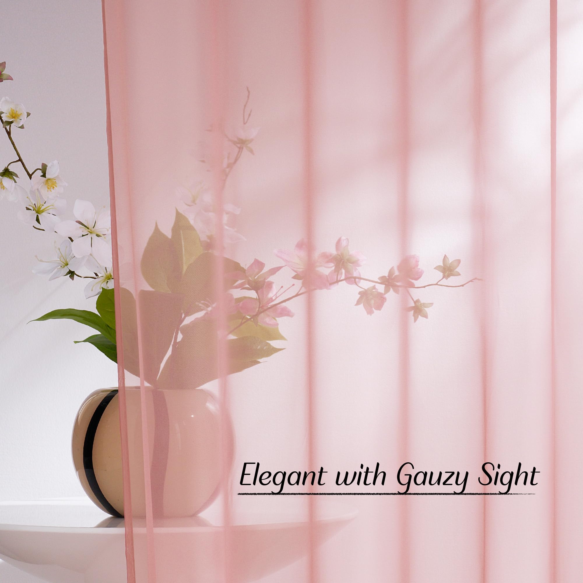 NICETOWN Voile Sheer Baby Pink Curtains for Girls Room, Grommet Light Filtering Sheer Window Treatments Airy & Elegant for Nursery/Bedroom, 2 Panels, W54 x L84