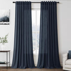Nanspring Vintage Blue Linen Curtains 108 Inches Long for Living Room Bedroom 2 Panels Set Extra Long Back Tab Drapes Light Filtering Semi Sheer Floor to Ceiling Curtain for Large Windows 52x108