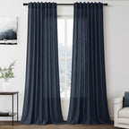Nanspring Vintage Blue Linen Curtains 108 Inches Long for Living Room Bedroom 2 Panels Set Extra Long Back Tab Drapes Light Filtering Semi Sheer Floor to Ceiling Curtain for Large Windows 52x108