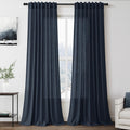 Nanspring Vintage Blue Linen Curtains 96 Inches Long 2 Panels Set for Living Room Bedroom Back Tab Rod Pocket Semi Sheer Light Filtering Drape for Bedroom Vintage Country Decor Protect Privacy 52x96