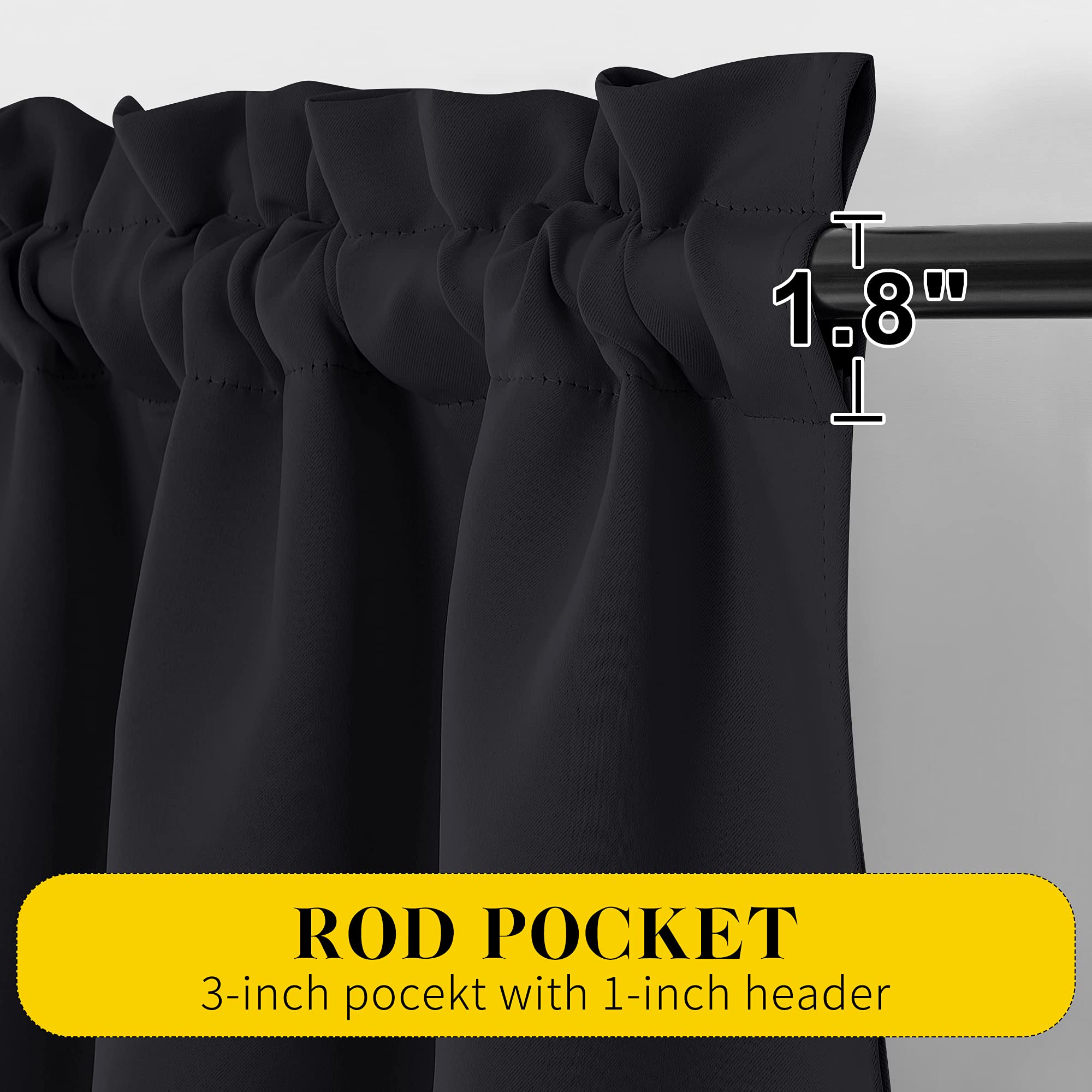 NICETOWN Black Blackout Curtains with Attached Valance, Solid Room Darkening Window Treatment Drapes/Draperies for Bedroom (2 PCs, 52 inches Wide by 45 inches Long)