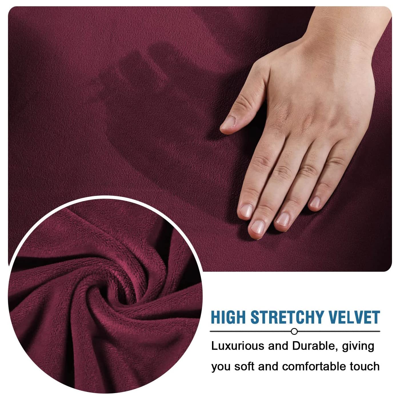 H.VERSAILTEX Real Velvet Plush 3 Piece Stretch Sofa Covers Couch Covers for 2 Cushion Couch Loveseat Covers Width Up to 72 Inch Feature Thick Soft Stay in Place (Medium Sofa, Burgundy)