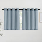 NICETOWN Stone Blue Linen Kitchen Curtains 36 inch Length, Decorative Thick Flax Small Window Treatments Privacy Assured with Light Filtering for Bedroom/Bathroom, W55 x L36, 2 Panels