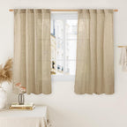 LAMIT 54 Inch Semi Sheer Window Linen Curtains, Light Filtering Panels Back Tab and Rod Pocket Neutral Drapes for Bedroom/Living Room, Brown, 2 Panels, 34 x 54 Inch