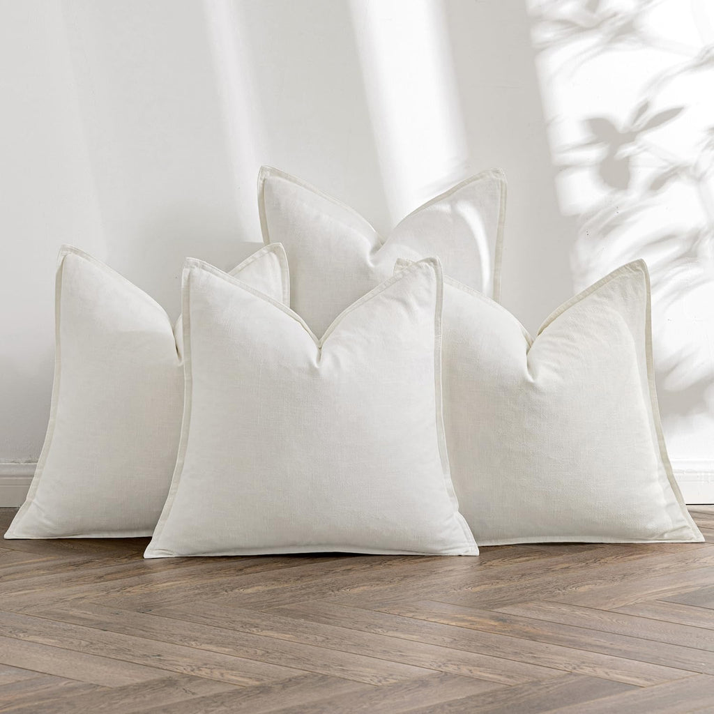 MIULEE Beige Boho Linen Decorative Pillow Covers 24x24 Inch Pack of 4