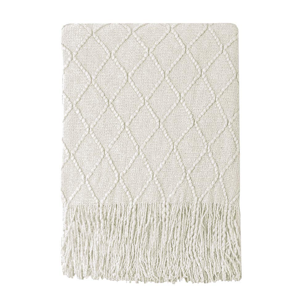 BOURINA Beige Throw Blanket 60x80 Inch Boho Knitted Soft Throw Sofa Blanket