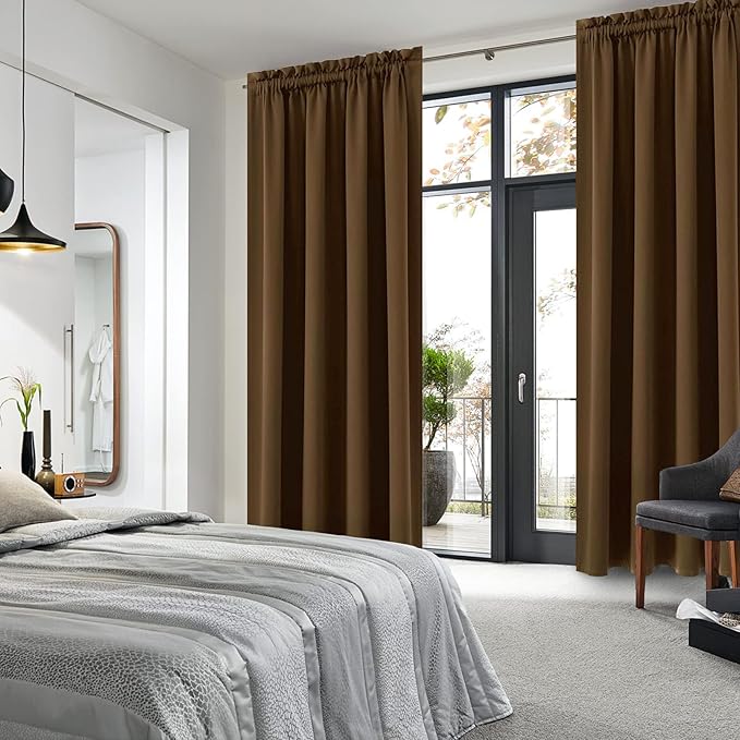 DWCN Wide Blackout Curtains for Bedroom Living Room 60 x 84 Inch Long Brown