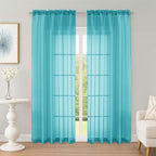 OWENIE Sheer Curtains 84 Inches Long 2 Panels Set, Sheer Turquoise Curtains for Living Room Bedroom 59 Inch Extra Wide, Modern Voile Filmy Rod Pocket Drapes, 2 Pcs, Each 59 W x 84L, Turquoise