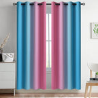 Yakamok Ombre Pink and Blue Curtains for Bedroom, Gradient Room Darkening Curtains, Grommet Thermal Insulated Light Blocking Window Drapes/Curtain for Living Room,52 x 72 Inch,2 Panels