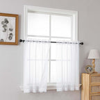 White Sheer Curtains Tier 36 Inches Length 2 Panels Set, Light Filtering Lightweight Soft Window Treatments Drapes, Cute Elegant Cafe Curtains for Nursery, Dual Rod Pocket, 2x42Wx36L Inches