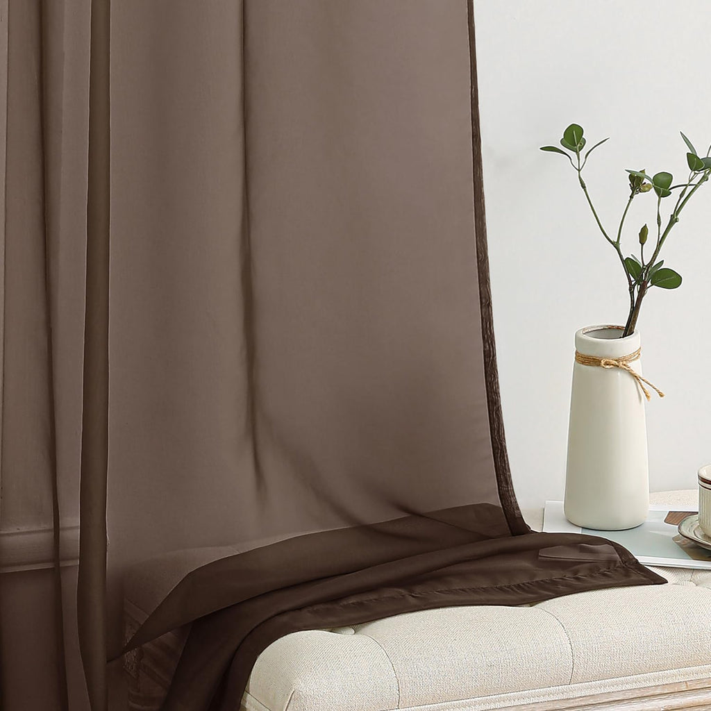 MIULEE Chocolate Brown Sheer Curtains 54 X 96 Inches, 2 Panels