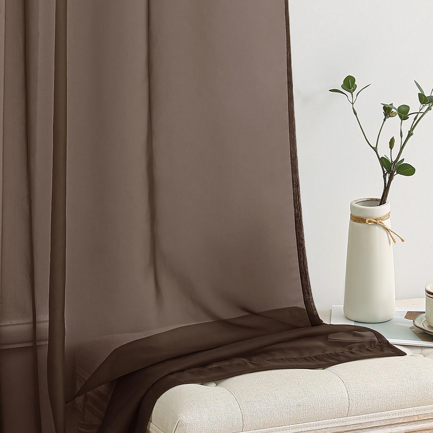 MIULEE Chocolate Brown Sheer Curtains 54 X 96 Inches, 2 Panels