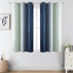 Sage Green and Navy Blue Ombre Blackout Curtains for Bedroom 54 Inches Long