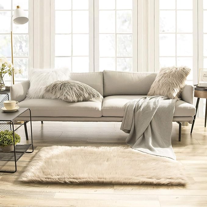 Ashler faux fur rug, Fluffy Shaggy Area Rug Ultra Soft 2.2 x 4 Feet Rectangle Fur Rug, Beige Fuzzy Rug Machine Washable Shag Rug, Nursery Decor Throw Rugs for Bedroom, kids room, Living Room