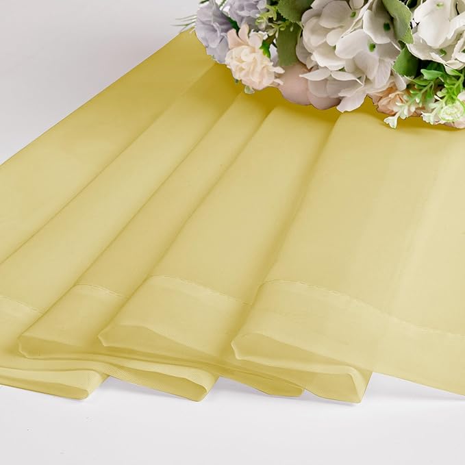 Chyhomenyc Mustard Yellow Sheer Valances for Windows - Light Filtering Small Kitchen Curtains, Short Top Window Treatment Decor for Living Room Bathroom Basement, 42Wx18L inches, 2 Pack