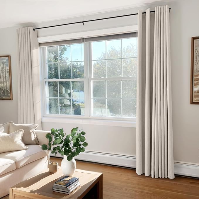 Linen Textured Total Blackout Curtains 96 Inches Long, Beige