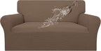 Easy-Going 100% Waterproof Loveseat Couch Cover, Dual Waterproof Sofa Cover, Stretch Jacquard Sofa Slipcover, Leakproof Furniture Protector for Kids, Pets, Dog and Cat (Loveseat, Brown)