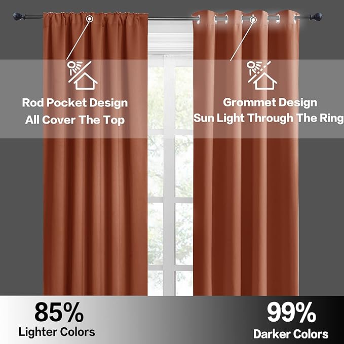 RYB HOME Blackout French Door Window Curtain Coverings, Rod Pocket