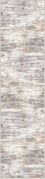 KOZYFLY Modern Abstract Washable Rug Runner 2.6x10 Hallway Rug Runner Non-Slip Soft Kitchen Runner Rugs, Multi Grey/Orange Striped Carpet for Entryway Bathroom