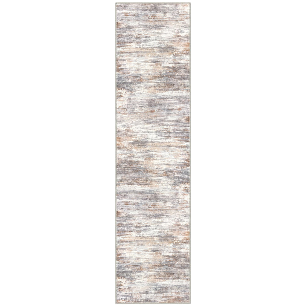 KOZYFLY Modern Abstract Washable Rug Runner 2.6x10 Hallway Rug Runner Non-Slip Soft Kitchen Runner Rugs, Multi Grey/Orange Striped Carpet for Entryway Bathroom