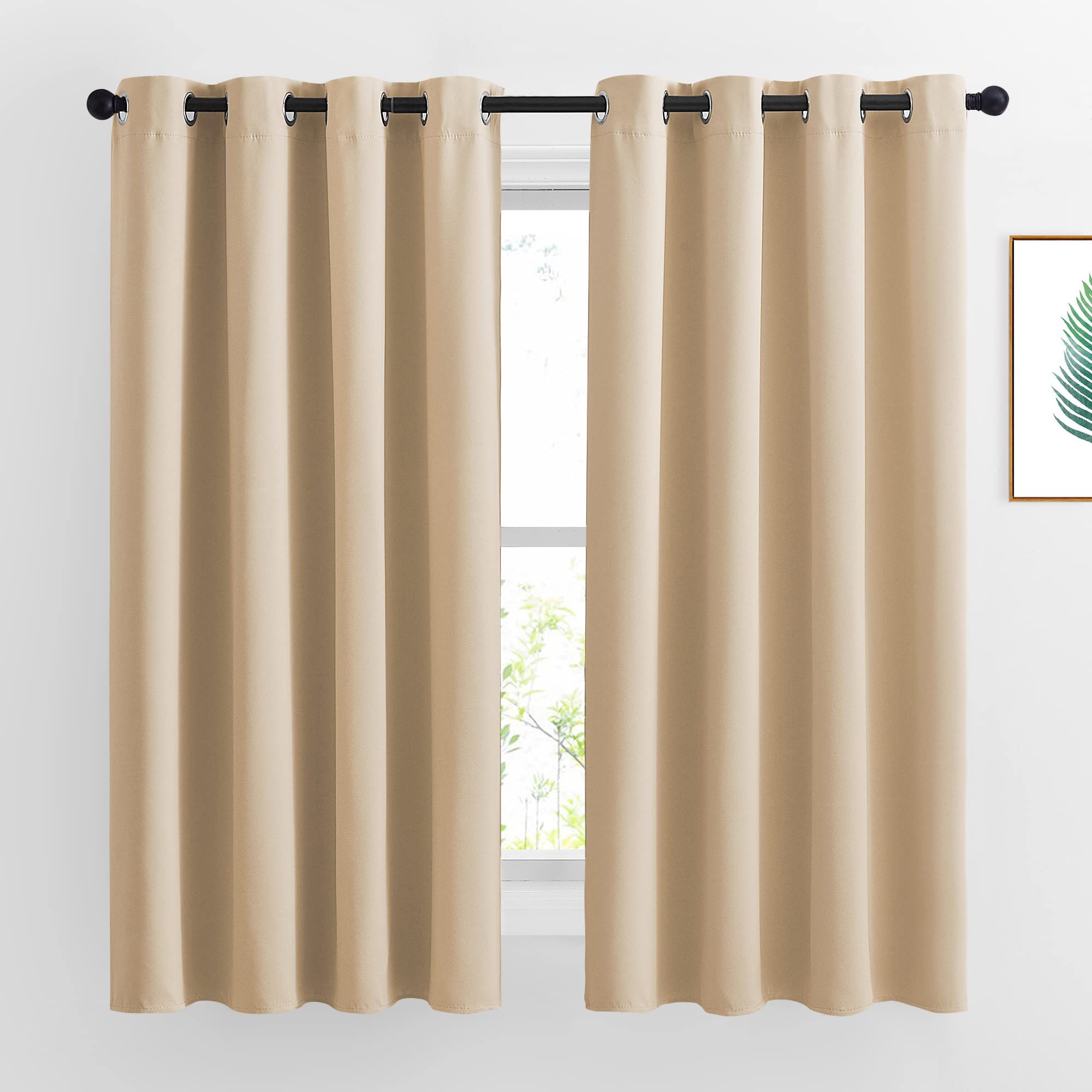 NICETOWN Bedroom Curtains Room Darkening Draperies - Biscotti Beige Room Darkening Drapes/Panels for Bedroom, Grommet Top 2-Pack, 52 x 63 inches Long, Thermal Insulated, Privacy Assured