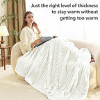 HIMEET Off White Ribbed King Size Blanket for Bed - 300GSM Lightweight Fleece Blanket for Men Women, Large Cozy Sofa Couch Bed Blankets Gifts, Striped Spring Home Room Decor, Off White, 108x90 Inches