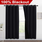 NICETOWN 100% Blackout Window Curtain Panels, Full Light Blocking Drapes with Black Liner for Nursery, 78 inches Drop Thermal Bedroom Drapes and Curtains (Black, 2 Pieces, 55 inches Wide Per Panel)