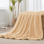 BEDELITE Fleece Throw Blanket for Couch - 300GSM Soft & Warm Fluffy Blush Sand Blanket, Decorative and Giftable Striped Blankets for Women, Men, 50"x60"