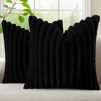 decorUhome Fall Faux Fur Throw Pillow Covers 24x24 Set of 2 Black