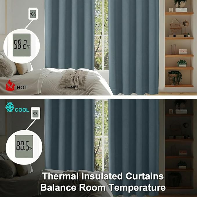 Simplebrand Ava Dark Green Blackout Curtains for Bedroom 96 Inches Long 2 Panels, Solid Thermal Insulated, Energy Saving Nursery Window Treatment Curtains Blackout Drapes, W40 x L96 Inch, Dark Green