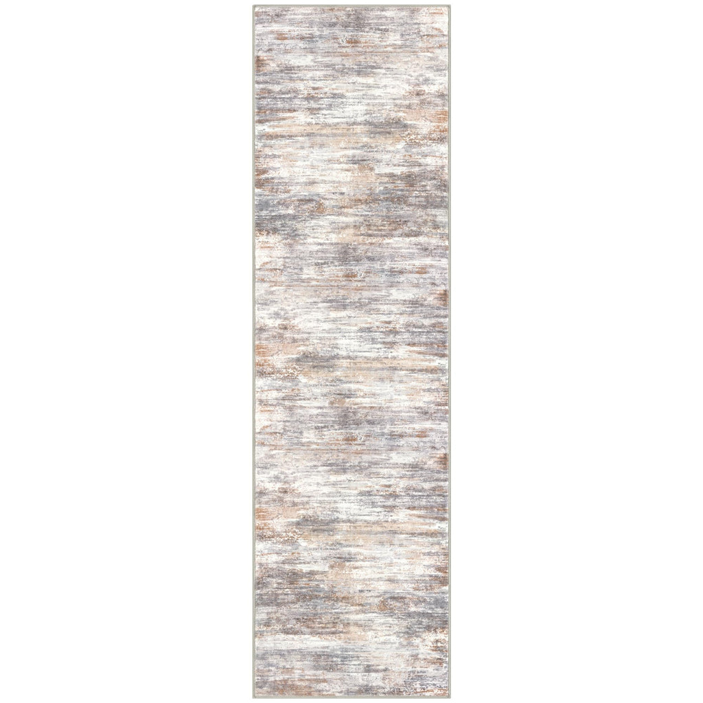 KOZYFLY Modern Abstract Washable Rug Runner 2x7 Hallway Runner Rug Non-Slip Soft Kitchen Runner Rugs, Print Multi Grey/Orange Striped Carpet Runner for Entryway Bathroom