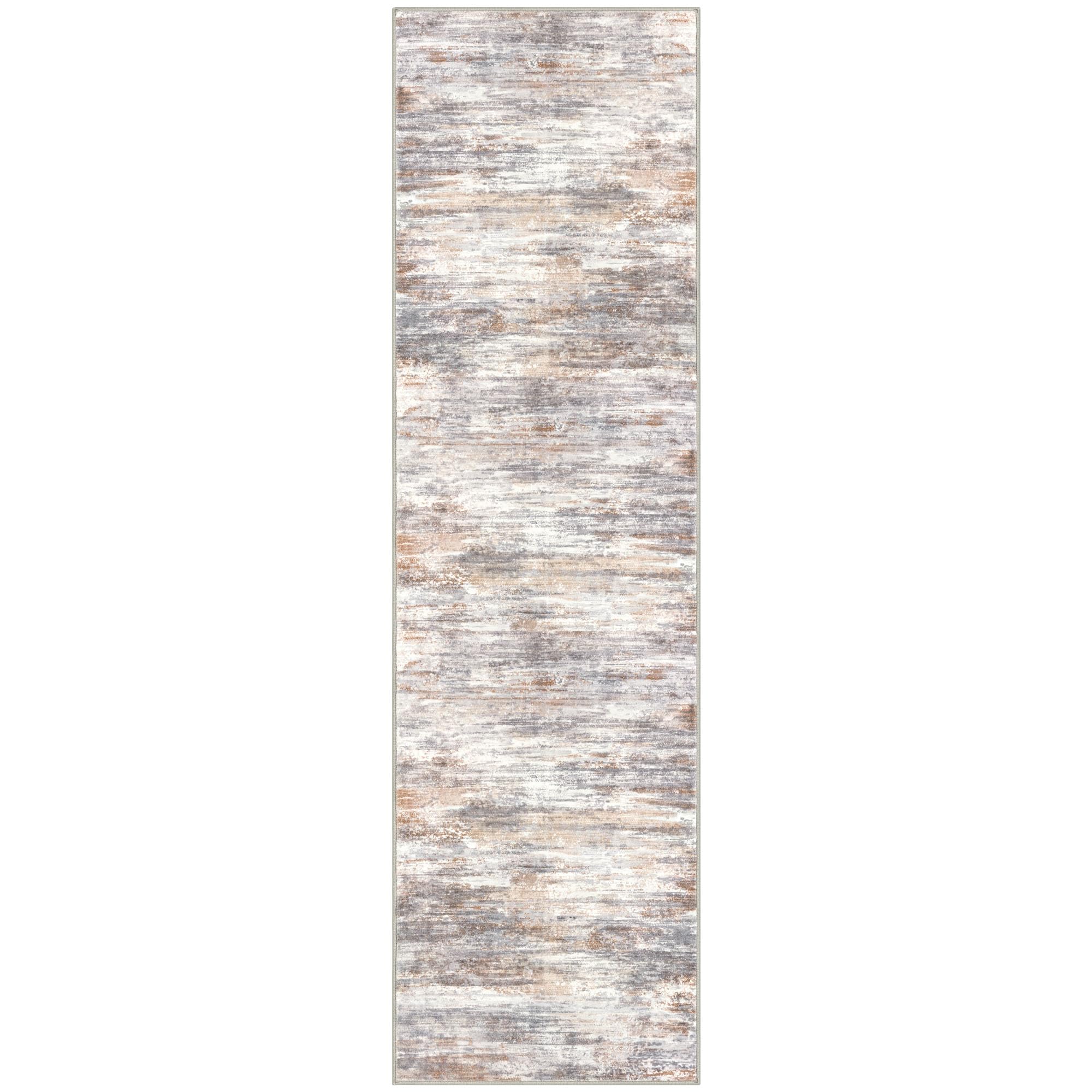 KOZYFLY Modern Abstract Washable Rug Runner 2x7 Hallway Runner Rug Non-Slip Soft Kitchen Runner Rugs, Print Multi Grey/Orange Striped Carpet Runner for Entryway Bathroom