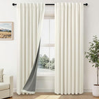 Cream Linen Blackout Curtains by Size 70 Inches Wide x 63 Inch Length Extra Wide Black Out Curtains for 72 Inches Width Bedroom Living Room Darkening Light Blocking Thermal Ivory Off White Drape 70x63