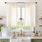 BGment Beige Linen Curtains 45 Inch Length for Short Kitchen Cafe Window - Small Cream Semi Sheer Drapes with Rod Pocket Rustic Natural for Bathroom Lightweight, 2 Panels, Each Panel 30 Inch Wide