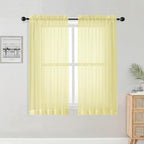 OWENIE Short Sheer Curtains for Bedroom Living Room 54 Inch Length 2 Panels Set, Soft Solid Light Filtering Sheer Curtain for Small Window, 2 Pcs Total 84 Width 54 Long, Light Yellow