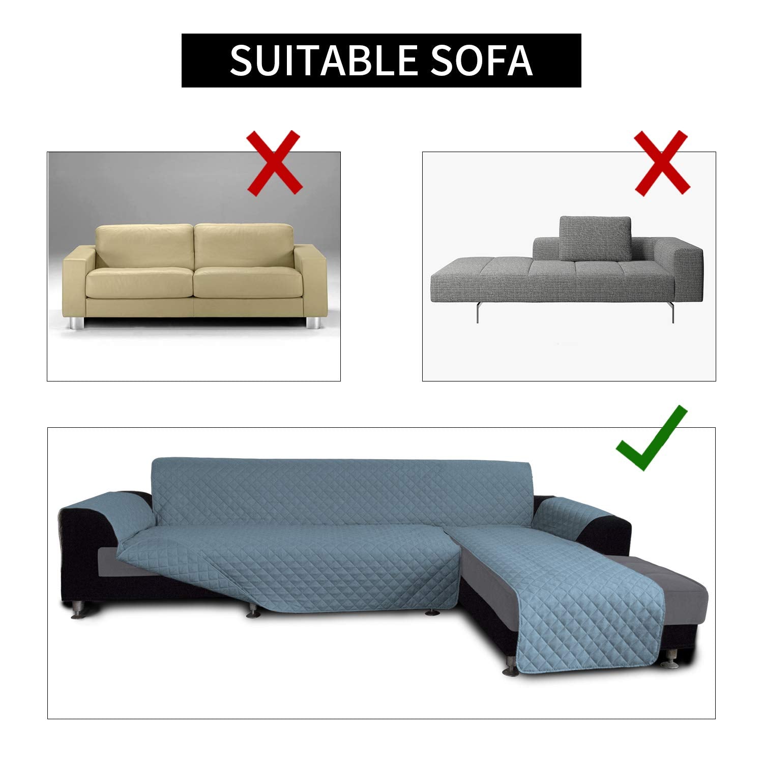 Easy-Going L Shape Sofa Slipcover - Sectional Couch Cover, Chaise Lounge Cover, Reversible, Pets & Kids Friendly (Small, Light Blue/Light Blue)