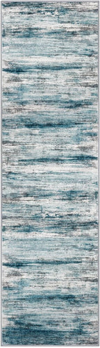 KOZYFLY Modern Abstract Runner Rug, 2x7 Kitchen Rugs Non-Slip Washable Soft Striped Runners for Hallways, Print Blue Carpet Runner for Entryway Bathroom Laundry Room Foyer