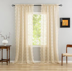 YJ YANJUN Vintage Lace Curtains 102 Inch Long-Victorian Floral Pattern Beige Sheer Curtain Panels for Living Room Home Office Light Filtering Ceiling to Floor for Large Window W52 X L102 Light Beige
