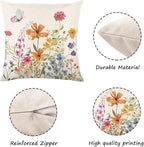 ONFAON Spring Pillow Covers 16x16 Inch Set of 4,Seasonal Floral Outdoor Decorative Square Linen Farmhouse Decor Cushion Covers for Home Sofa Bed Couch