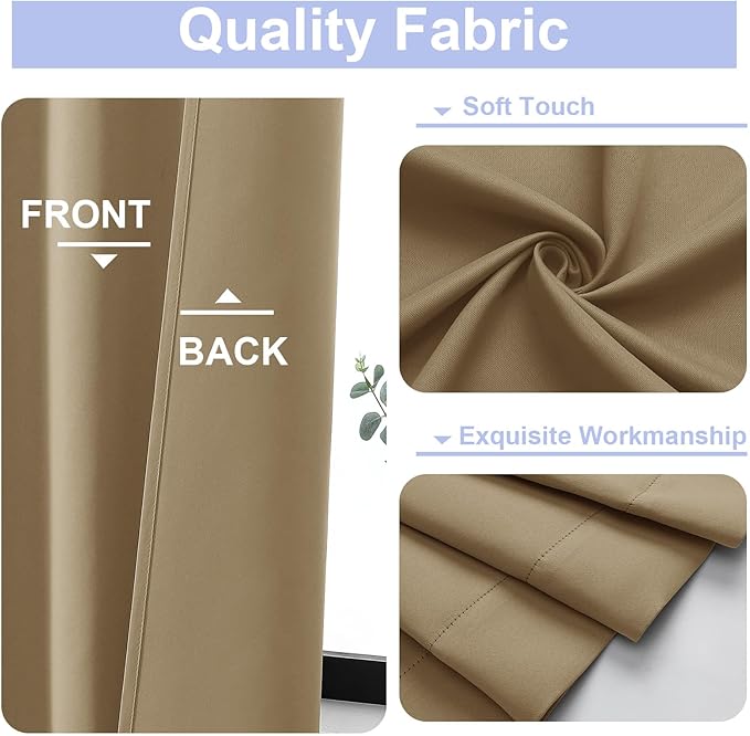 Simplebrand Ava Taupe Short Blackout Curtains for Bedroom 54 Inches Long 2 Panels Set, Solid Thermal Insulated, Energy Saving Window Treatment Curtains Blackout Drapes, W40 x L54 Inch, Taupe