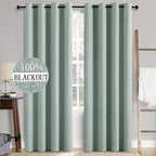 MIULEE 100% Blackout Linen Curtains for Bedroom 52x84 Inches Seafoam Green