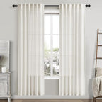 Cream Linen Curtains 80 Inch Length 2 Panels Set Back Tab Drapes for Bedroom Living Room Modern Farmhouse Coastal Decor Semi Sheer Privacy Light Filtering Windows Dining Room 42x80