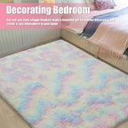 Shag Area Rug for Bedroom 3x5,Fluffy Area Rugs for Living Room,Soft Fuzzy Rug Non-Shedding Indoor Plush Carpet for Kids Bedroom Nursery Dorm Home Decor,Rainbow Purple