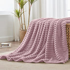 BEDELITE Twin Blanket for Couch & Bed, 300GSM Soft & Warm Fleece Blanket, Decorative and Giftable Striped Berry Purple Blankets for Women, Men, 60"x80"
